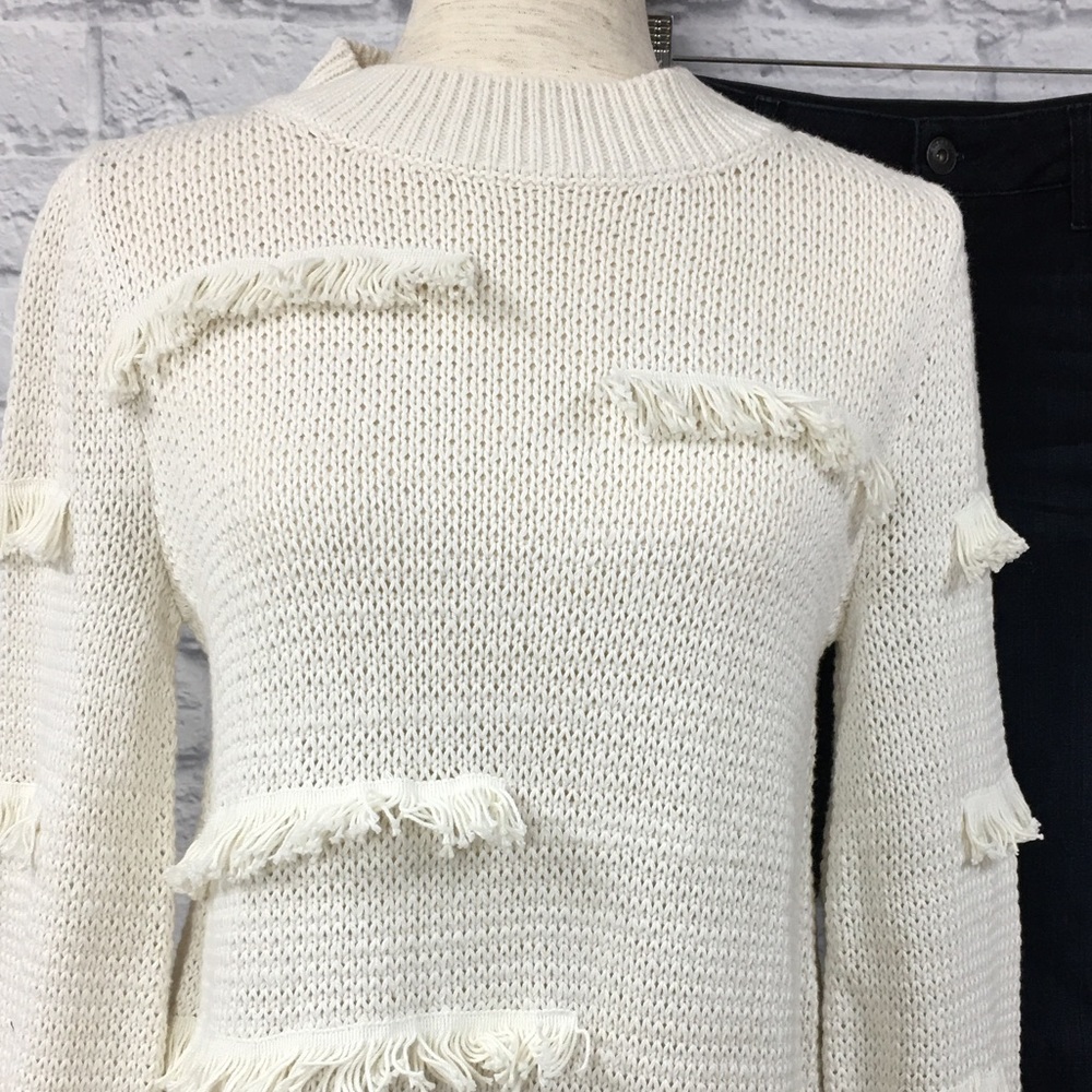 Loft fringe pullover mock neck sweater, cream, M - Picture 4 of 6